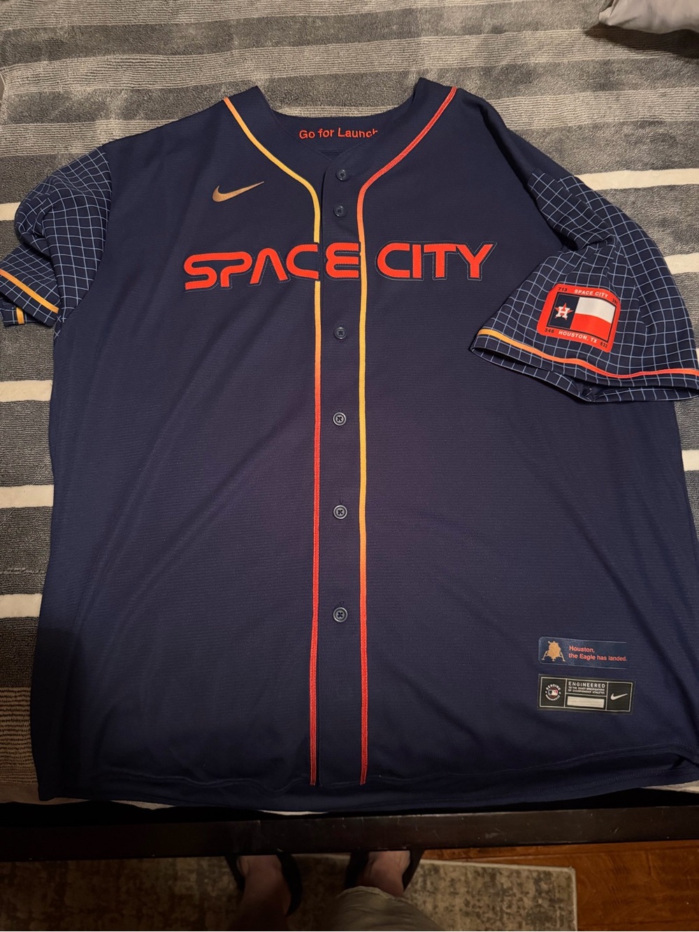 Nike Navy & Orange Space City Baseball Jersey